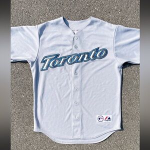 Vtg Majestic Toronto Blue Jays Away Jersey M Made in USA Dofasco 1 Corporate